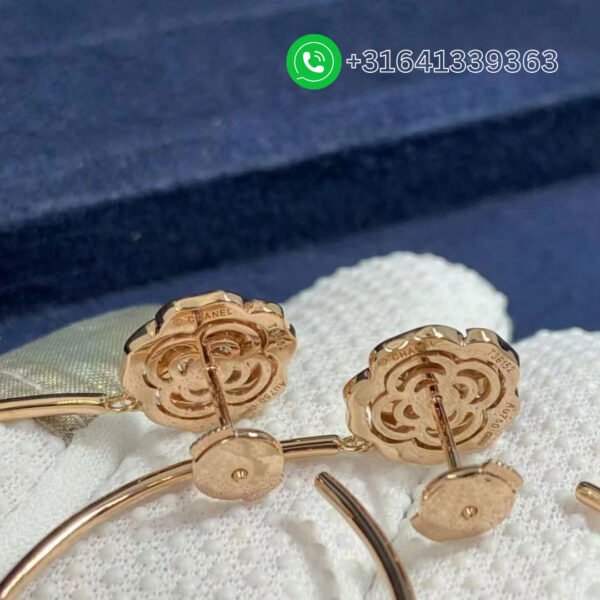 18k Rose Gold & Diamond Extrait De Camélia Hoop Earrings J11844 - Image 7