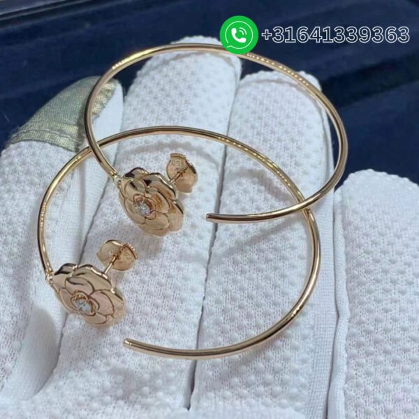 18k Rose Gold & Diamond Extrait De Camélia Hoop Earrings J11844 - Image 6