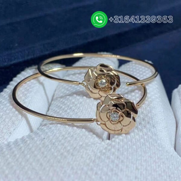 18k Rose Gold & Diamond Extrait De Camélia Hoop Earrings J11844 - Image 2