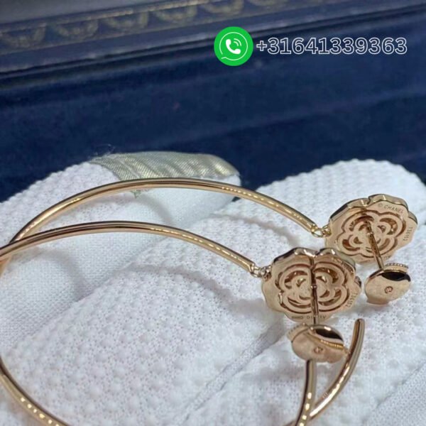 18k Rose Gold & Diamond Extrait De Camélia Hoop Earrings J11844 - Image 5