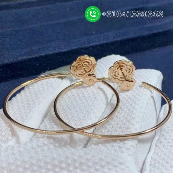 18k Rose Gold & Diamond Extrait De Camélia Hoop Earrings J11844 - Image 4