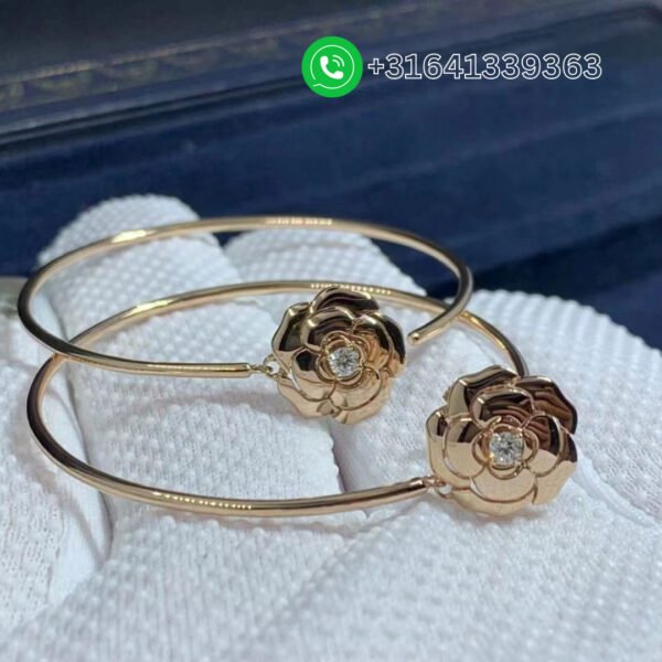 18k Rose Gold & Diamond Extrait De Camélia Hoop Earrings J11844 - Image 3