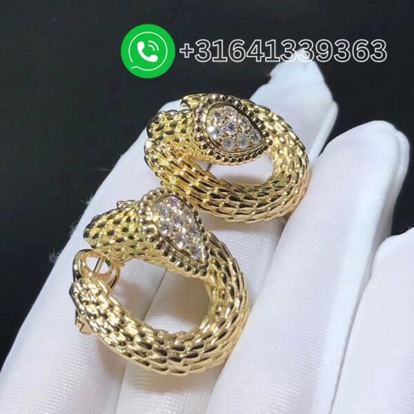Boucheron 18k Yellow Gold Diamond Serpent Bohème S Motif Hoop Earrings - Image 3