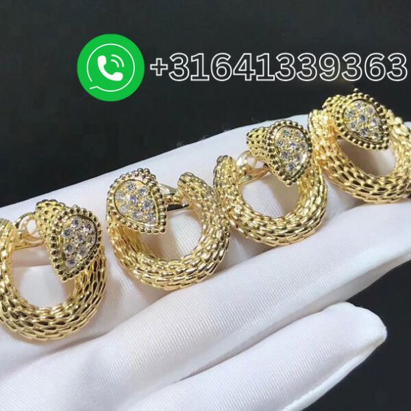 Boucheron 18k Yellow Gold Diamond Serpent Bohème S Motif Hoop Earrings - Image 5