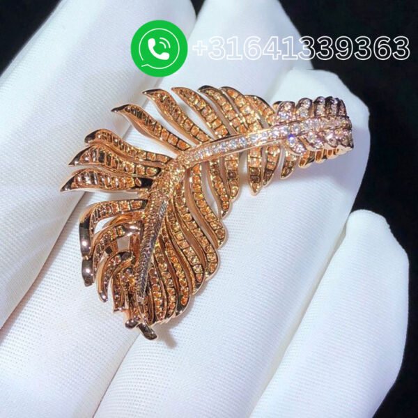 Boucheron Plume de Paon 18k Rose Gold Pave Diamond Feather Large Ring JRG02807