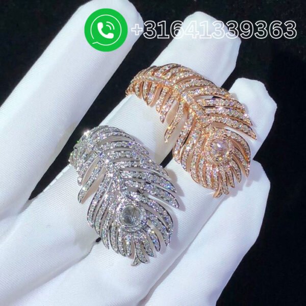Boucheron Plume de Paon 18k Rose Gold Pave Diamond Feather Large Ring JRG02807 - Image 7