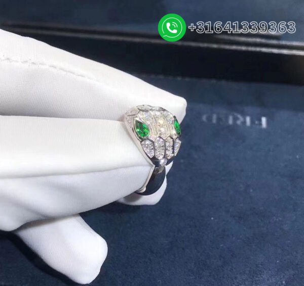 Bulgari 18K White Gold Diamond Emerald Serpenti Seduttori Ring - Image 3