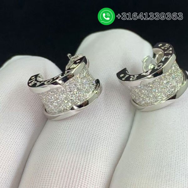 Bvlgari 18k White Gold Full Pave Diamond B.Zero1 Hoop Earrings