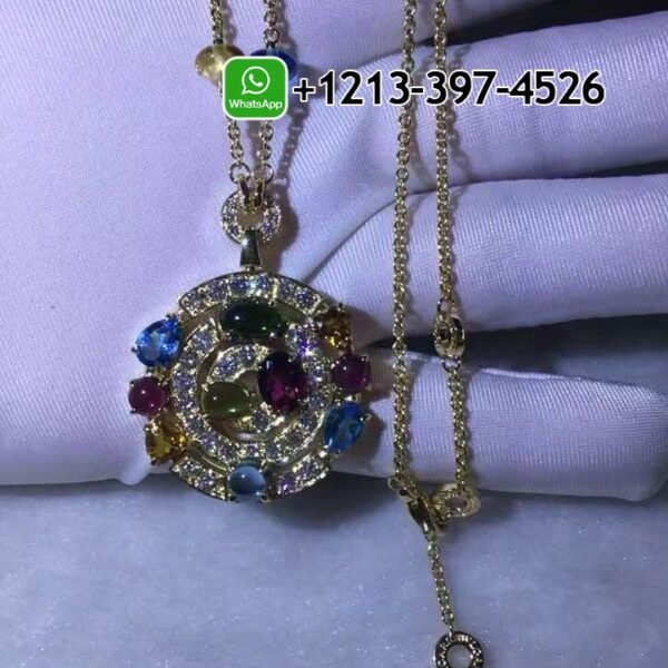 Bvlgari Astrale Diamond Color Stone 18K Yellow Gold Diamond Pendant Necklace