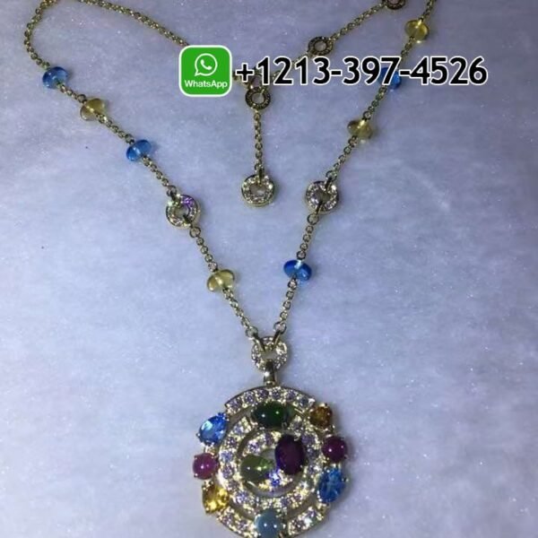 Bvlgari Astrale Diamond Color Stone 18K Yellow Gold Diamond Pendant Necklace - Image 2