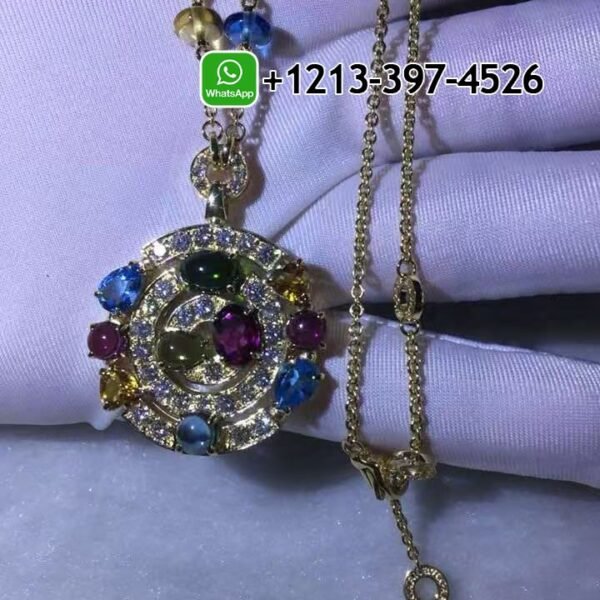 Bvlgari Astrale Diamond Color Stone 18K Yellow Gold Diamond Pendant Necklace - Image 3
