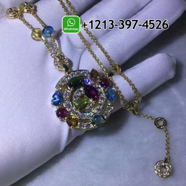 Bvlgari Astrale Diamond Color Stone 18K Yellow Gold Diamond Pendant Necklace - Image 4