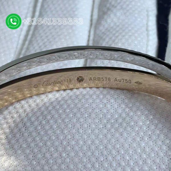 Cartier 18K Pink & White Gold Pave Diamonds Double Love Bangle Bracelet N6039217 - Image 3