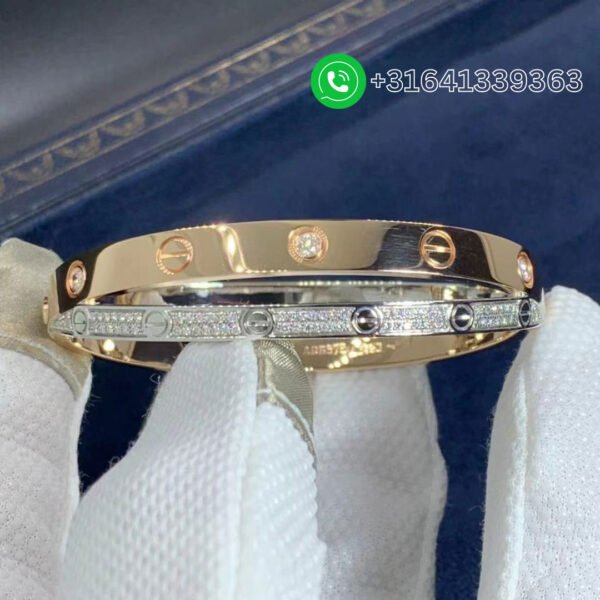 Cartier 18K Pink & White Gold Pave Diamonds Double Love Bangle Bracelet N6039217 - Image 5