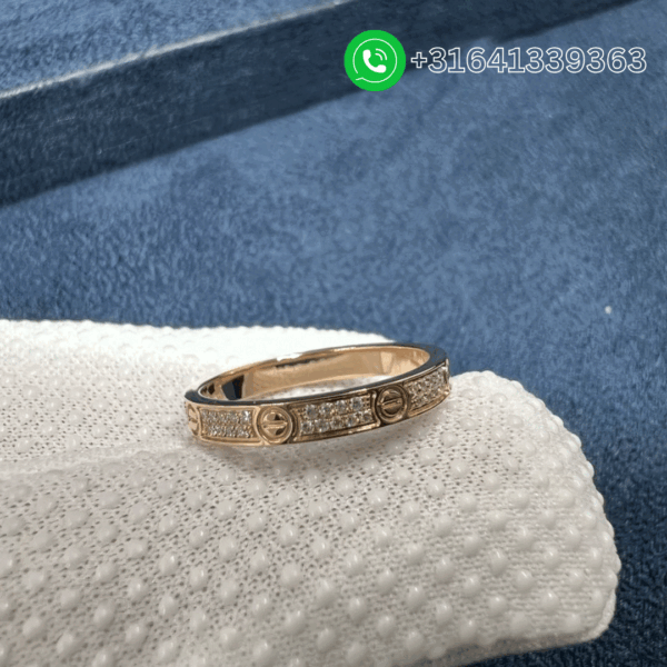 Cartier 18k Rose Gold Diamond Paved 2.6MM Small Mode LOVE Ring B4218100 - Image 4