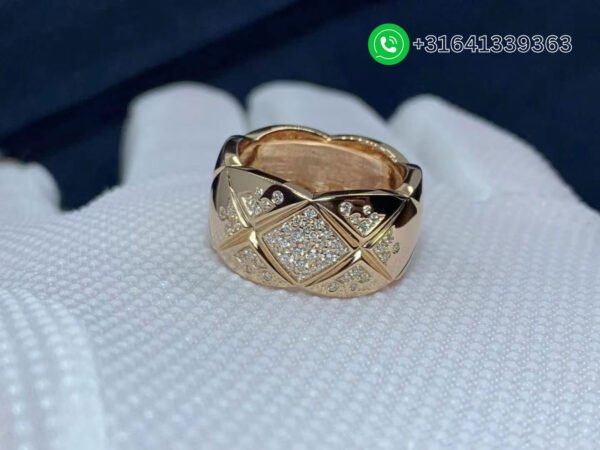 Chanel Beige / Rose Gold Diamond Coco Crush Ring J11100 - Image 4