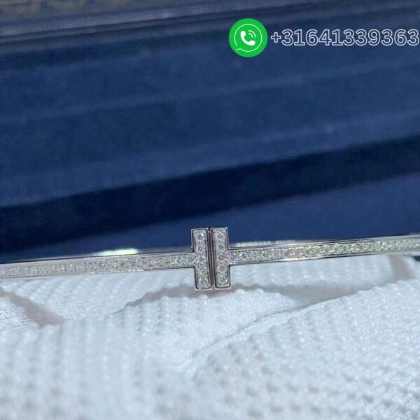 Tiffany 18K White Gold Diamond Hinged T Wire Bangle Bracelet - Image 5