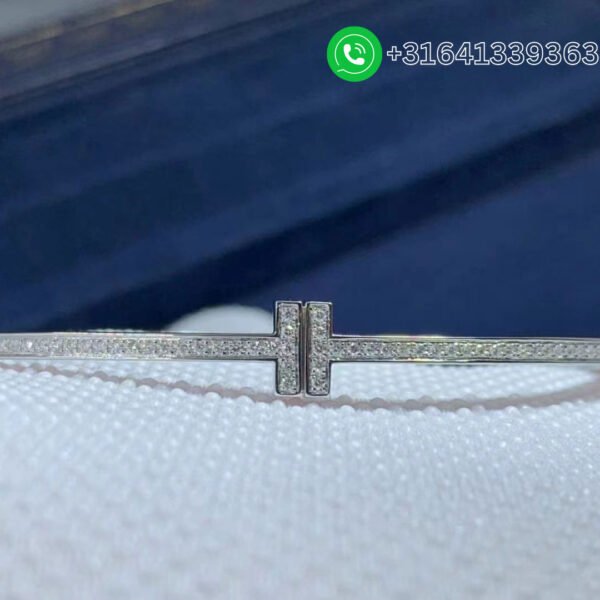 Tiffany 18K White Gold Diamond Hinged T Wire Bangle Bracelet