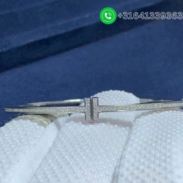 Tiffany 18K White Gold Diamond Hinged T Wire Bangle Bracelet - Image 3