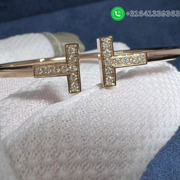 Tiffany 18k Rose Gold Diamond T Wire Bracelet