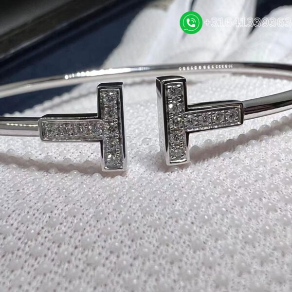 Tiffany 18k White Gold Diamond T Wire Bracelet - Image 4