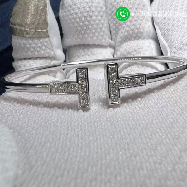 Tiffany 18k White Gold Diamond T Wire Bracelet