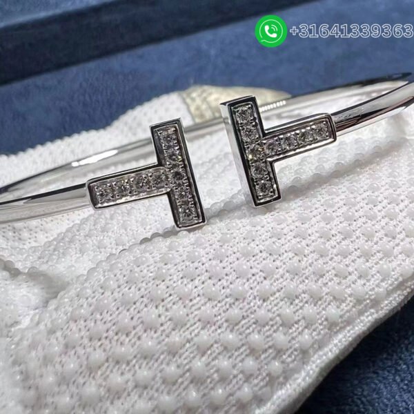 Tiffany 18k White Gold Diamond T Wire Bracelet - Image 2