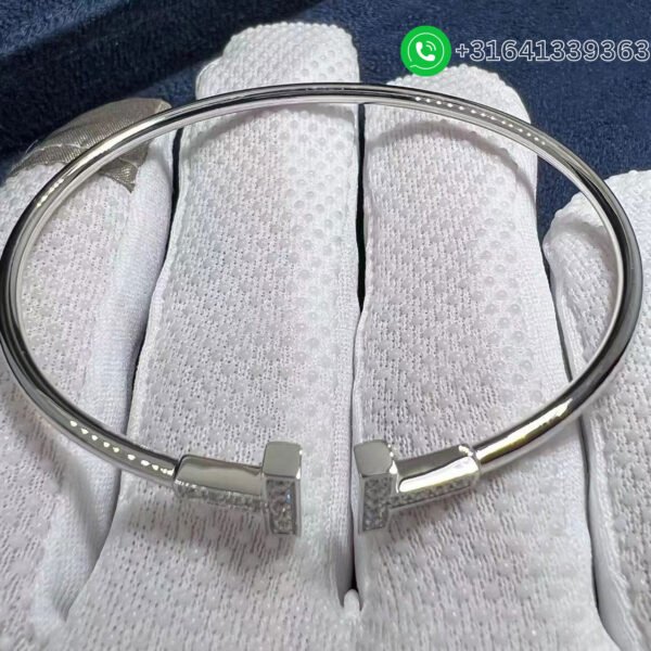 Tiffany 18k White Gold Diamond T Wire Bracelet - Image 6