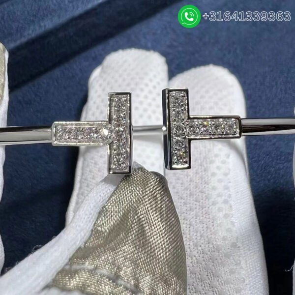 Tiffany 18k White Gold Diamond T Wire Bracelet - Image 5