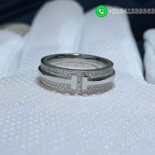 Tiffany 18k White Gold T Wide Pavé Diamond Ring - Image 5