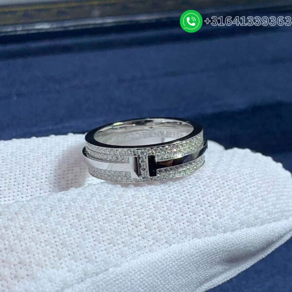 Tiffany 18k White Gold T Wide Pavé Diamond Ring - Image 7