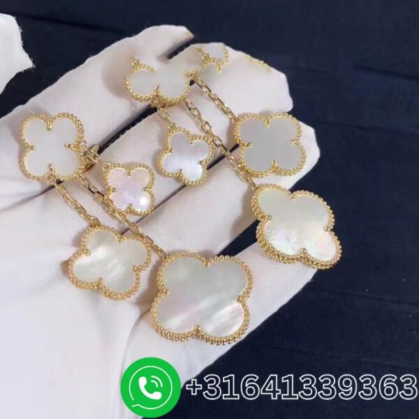 Van Cleef & Arpels 18K Yellow Gold Mother of Pearl Magic Alhambra 4 Motif Earrings VCARD78900 - Image 2
