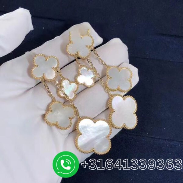 Van Cleef & Arpels 18K Yellow Gold Mother of Pearl Magic Alhambra 4 Motif Earrings VCARD78900 - Image 3