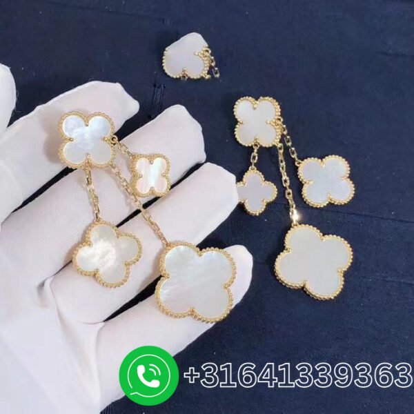 Van Cleef & Arpels 18K Yellow Gold Mother of Pearl Magic Alhambra 4 Motif Earrings VCARD78900 - Image 5