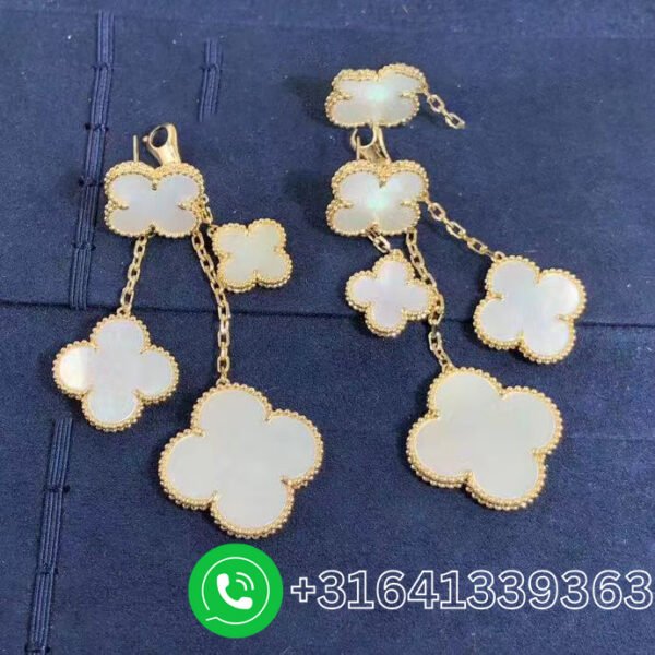 Van Cleef & Arpels 18K Yellow Gold Mother of Pearl Magic Alhambra 4 Motif Earrings VCARD78900 - Image 6