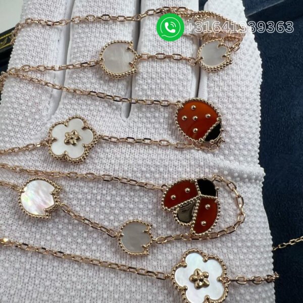 Van Cleef & Arpels 18K Rose Gold Mother of Pearl Carnelian Onyx 15 Motifs Lucky Spring Long Necklace VCARP7RT00 - Image 2