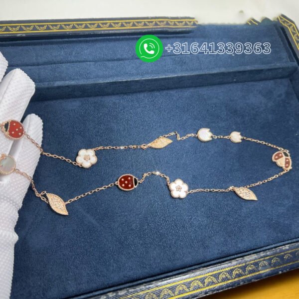 Van Cleef & Arpels 18K Rose Gold Mother of Pearl Carnelian Onyx 15 Motifs Lucky Spring Long Necklace VCARP7RT00 - Image 10