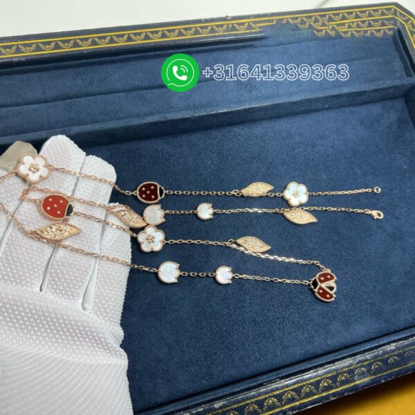 Van Cleef & Arpels 18K Rose Gold Mother of Pearl Carnelian Onyx 15 Motifs Lucky Spring Long Necklace VCARP7RT00 - Image 4