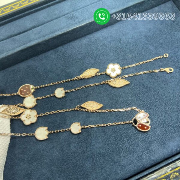 Van Cleef & Arpels 18K Rose Gold Mother of Pearl Carnelian Onyx 15 Motifs Lucky Spring Long Necklace VCARP7RT00 - Image 6
