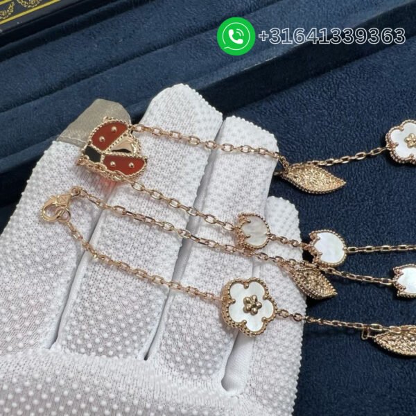 Van Cleef & Arpels 18K Rose Gold Mother of Pearl Carnelian Onyx 15 Motifs Lucky Spring Long Necklace VCARP7RT00 - Image 7